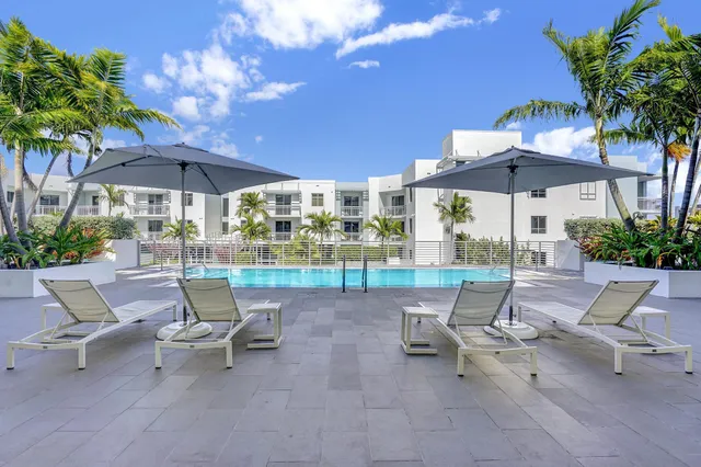 a view of a building with a swimming pool