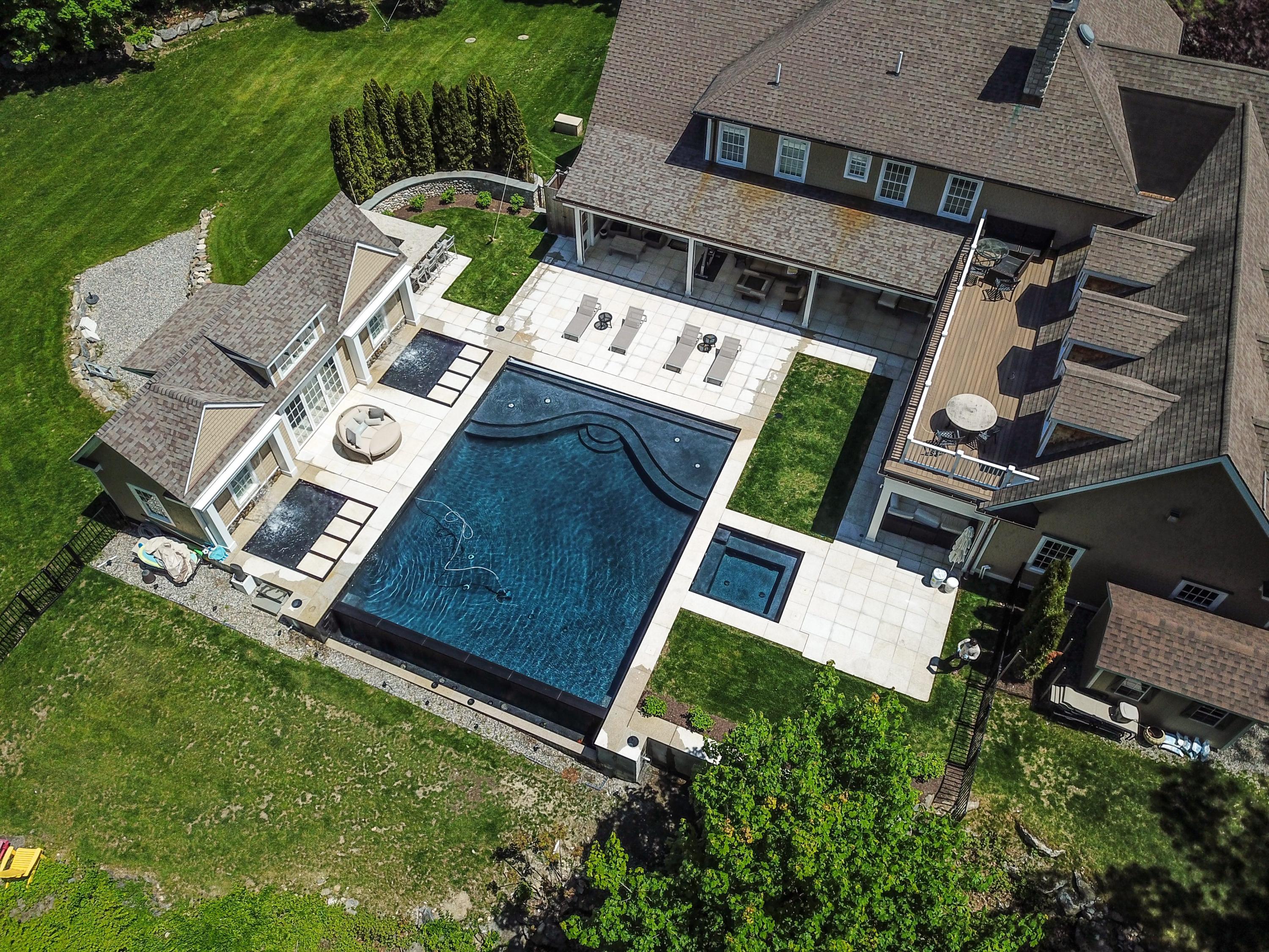 5 Clocks Lane Darien, CT 06820 - Photo 25 of 35 an aerial view of house with yard swimming pool and outdoor seating