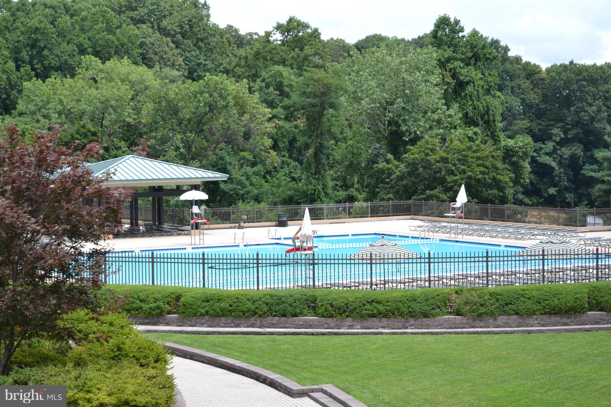 5225 Pooks Hill Road, Unit 204S Bethesda, MD 20814 - Photo 13 of 14 a view of a swimming pool with a table and chairs under an umbrella