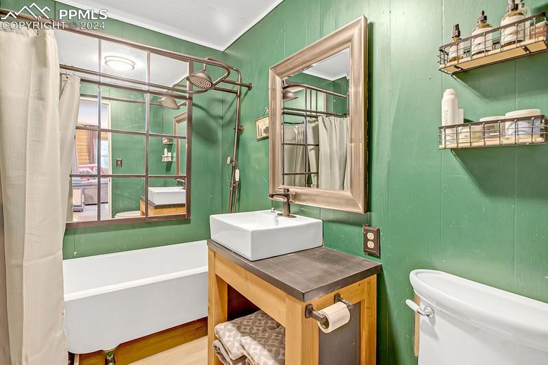 361 Willow Road Divide, CO 80814 - Photo 17 of 28 a bathroom with a sink a toilet a mirror and bathtub