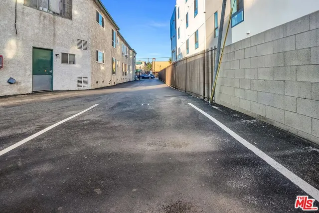 a view of a street with building