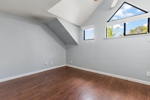 an empty room with a bathroom