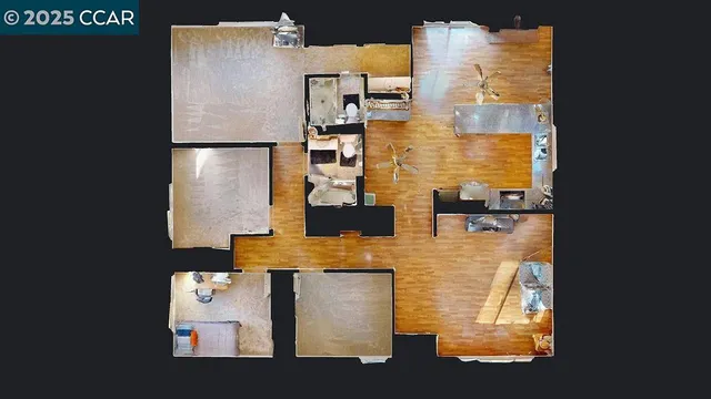 a view of table and chair with potted plants on the side