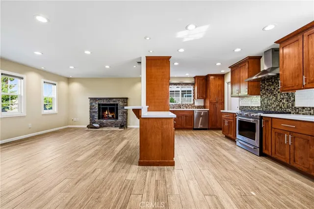 a view of a room with wooden walls