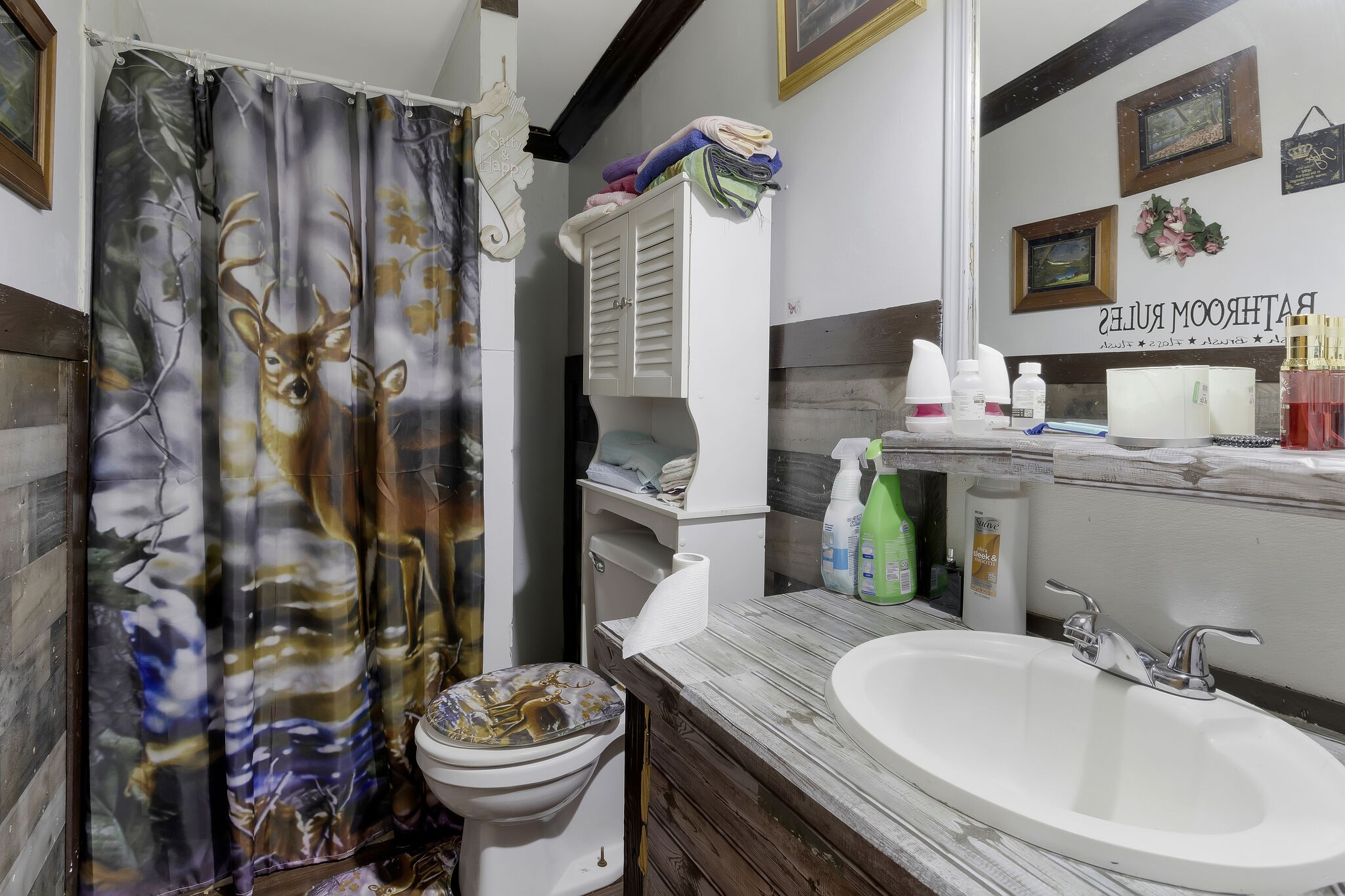 3209 Manley Drive Centerville, TN 37033 - Photo 18 of 23 a bathroom with a granite countertop sink a toilet and a shower curtain