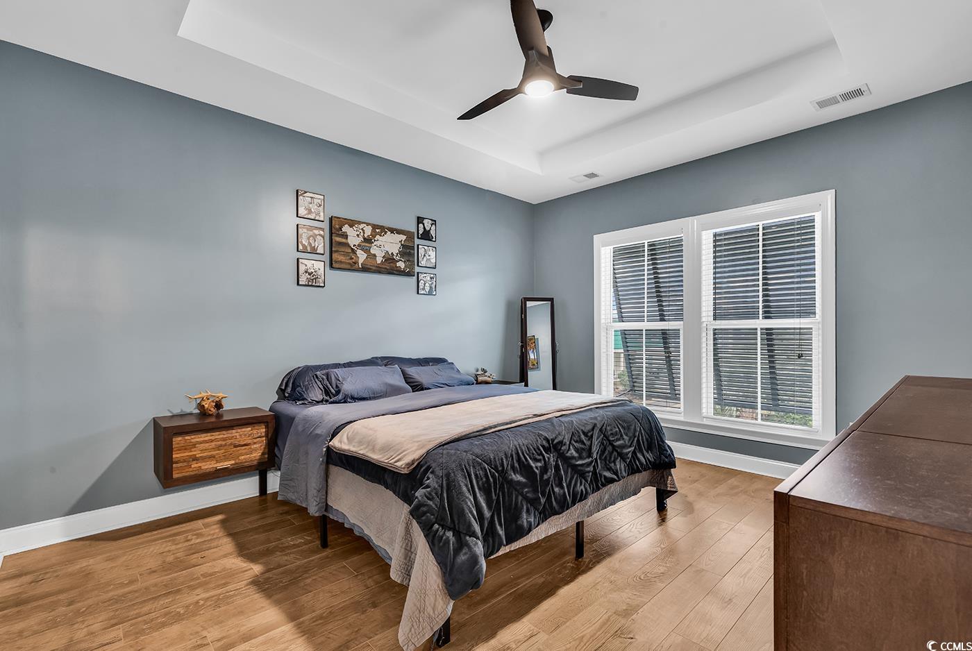 28 Pinnacle Drive Murrells Inlet, SC 29576 - Photo 18 of 40 Bedroom featuring a tray ceiling, ceiling fan, and