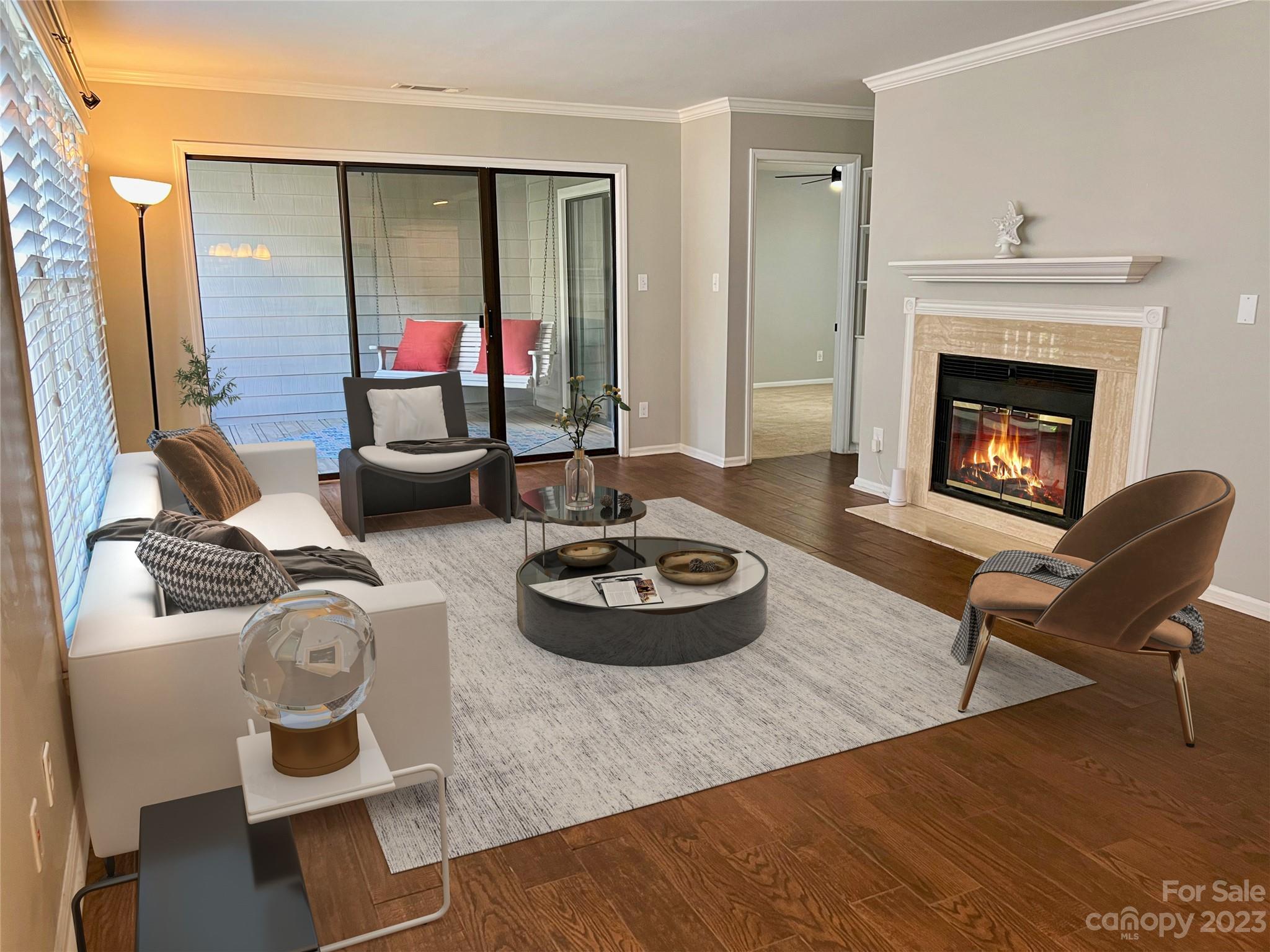 226 Queens Road Charlotte, NC 28204 - Photo 5 of 24 a living room with furniture and a fireplace