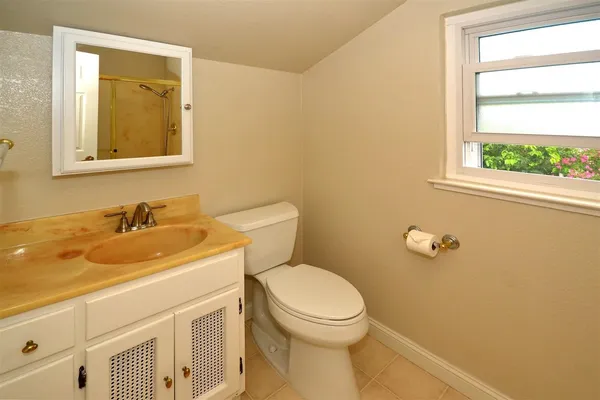 a bathroom with a sink a toilet and a mirror