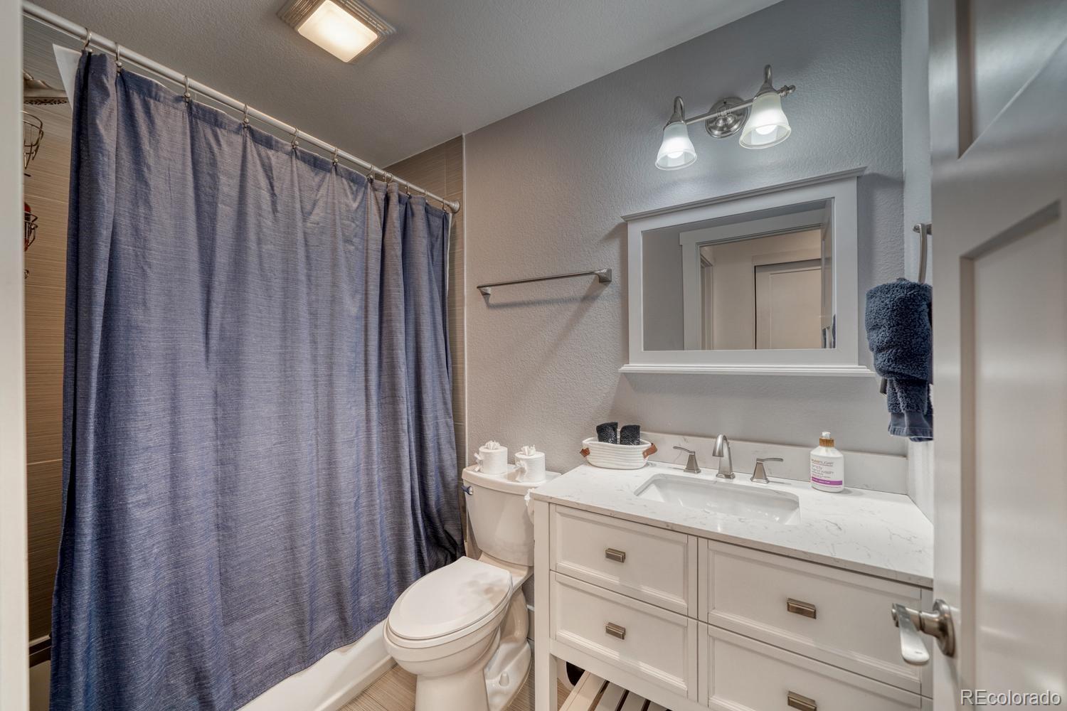 148 Grouse Road Buena Vista, CO 81211 - Photo 24 of 37 a bathroom with a sink a toilet a mirror and shower curtain