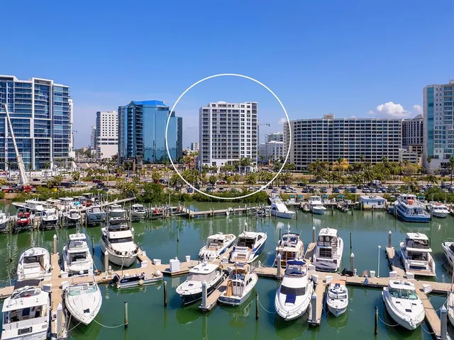 a group of boats are docked in a harbor