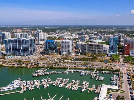 a view of a city with tall buildings