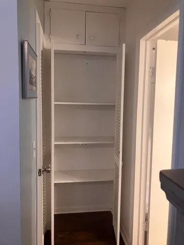 a view of walk in closet with empty racks