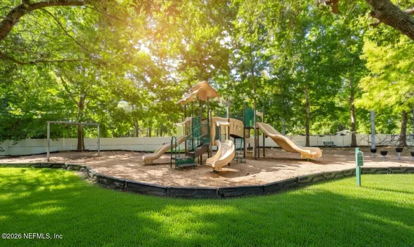 a view of a park with slide