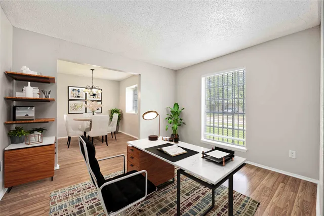 a living room with furniture a rug and a window