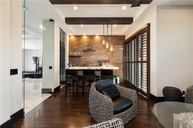 a workspace with furniture and a window