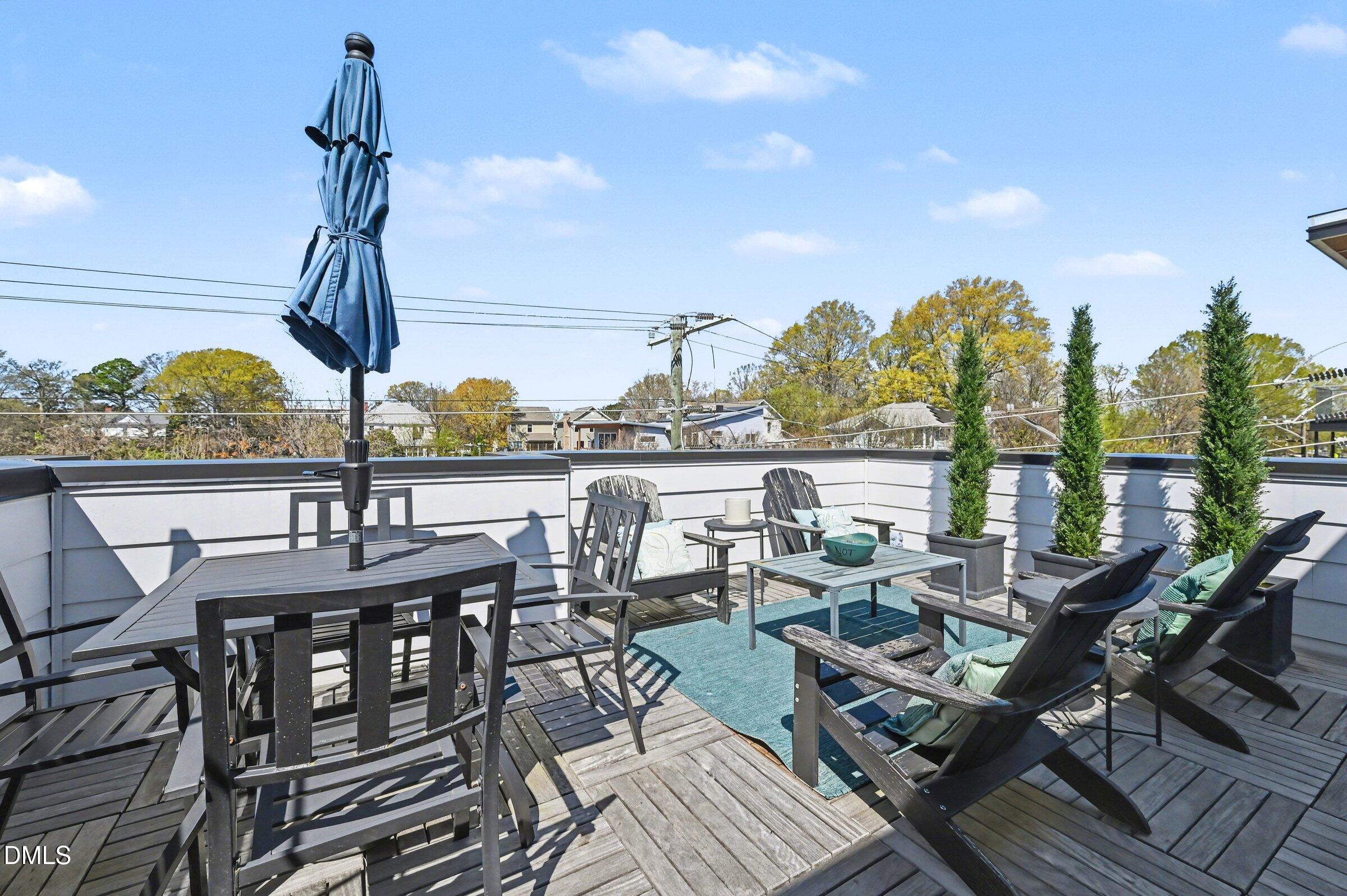 528 North Roxboro Street Durham, NC 27701 - Photo 21 of 26 a view of a dinning table and chairs on the roof deck