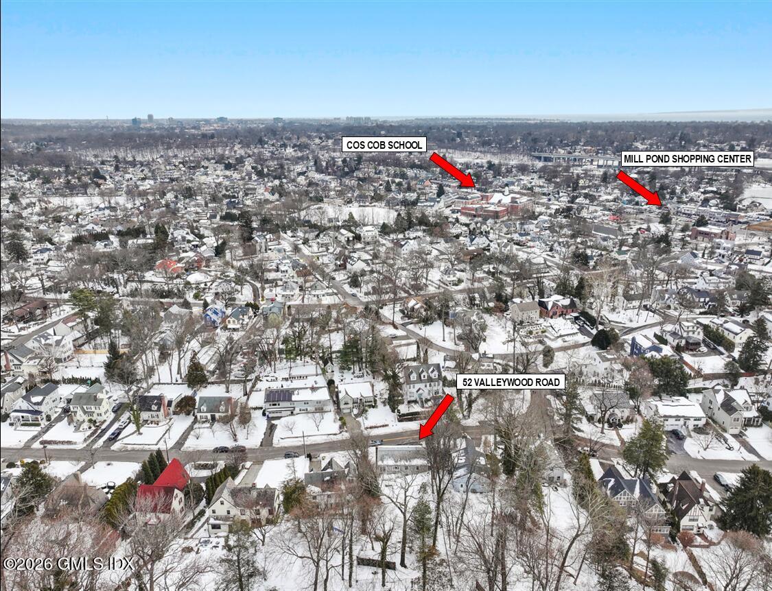 52 Valleywood Road Cos Cob, CT 06807 - Photo 23 of 28 Aerial Photo with Cos Cob School and Mil