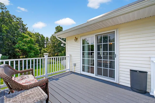 a view of a deck with a chair
