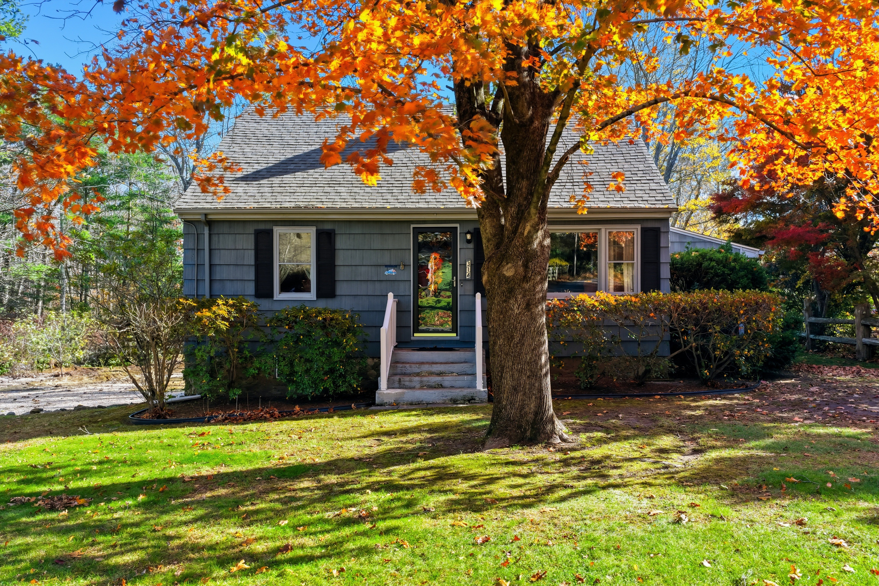 a front view of a house with garden