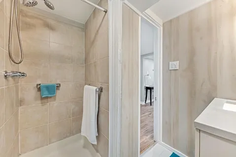 a bathroom with a shower