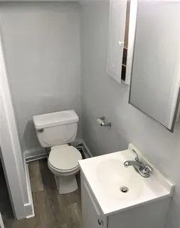 a white toilet sitting next to a bathroom sink