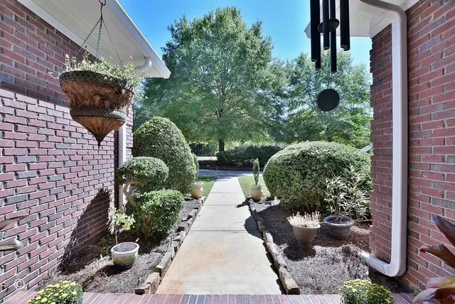 a view of a backyard of the house