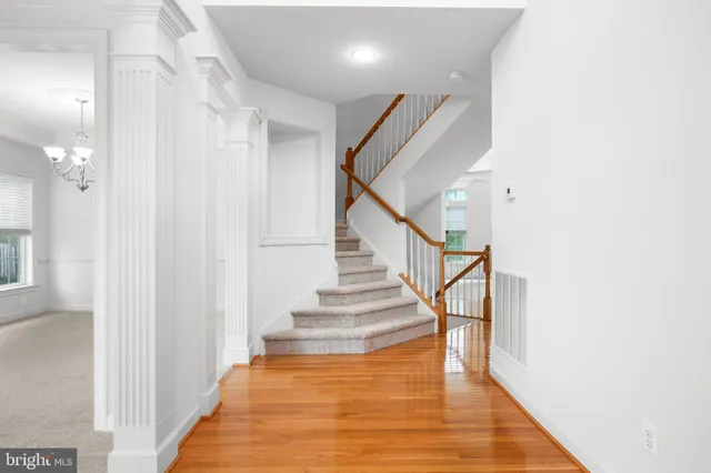 a view of entryway and hall with wooden floor