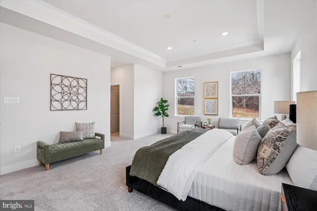 a bedroom with bed and a couch