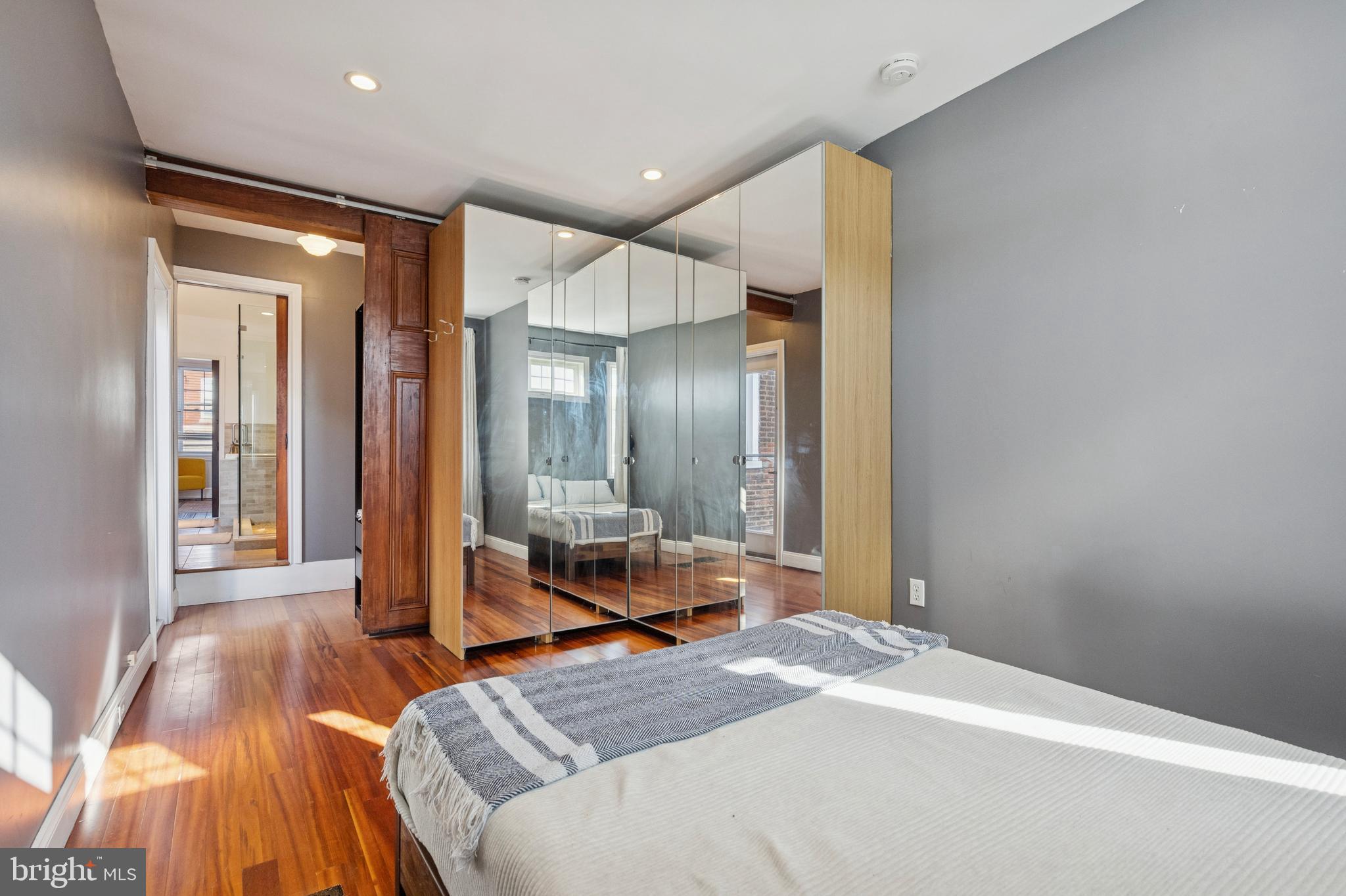 2936 Poplar Street Philadelphia, PA 19130 - Photo 17 of 27 a bedroom with a bed and glass door