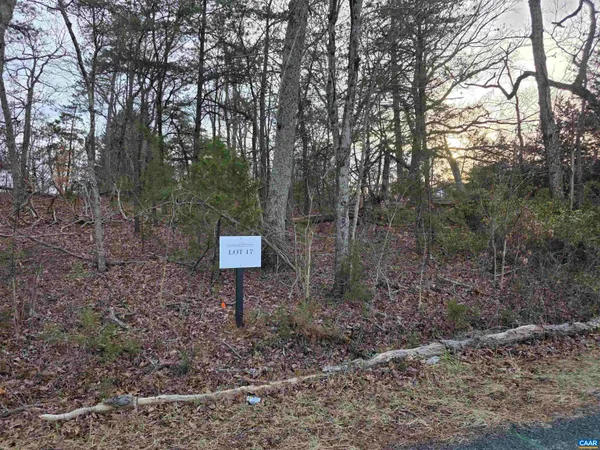 a sign board with tall trees