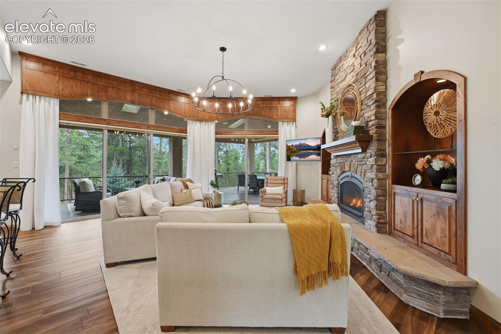 4865 Hidden Rock Road Colorado Springs, CO 80908 - Photo 7 of 50 Stunning family room with wall of windows to the covered decks!