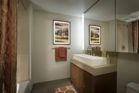 a bathroom with a sink a vanity and a mirror