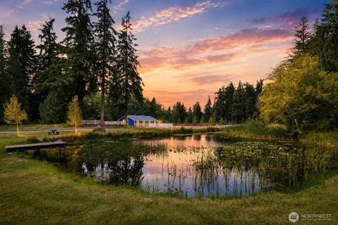 a view of a lake with houses
