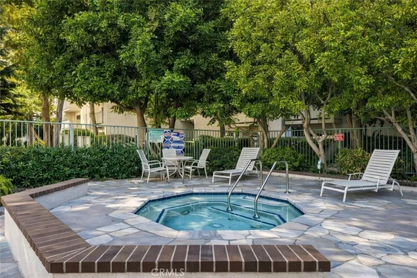 an outdoor space with seating