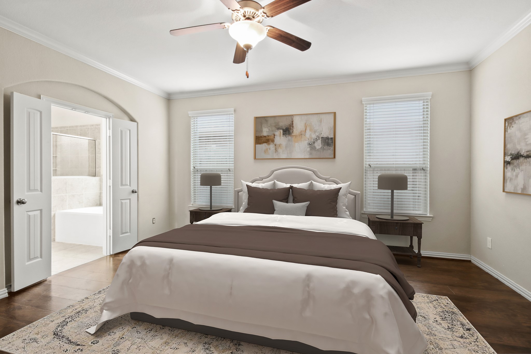 23122 Biddle Drive Porter, TX 77365 - Photo 9 of 26 Spacious primary bedroom located on the first floor, featuring high ceilings, an ensuite bathroom, and plenty of open space.