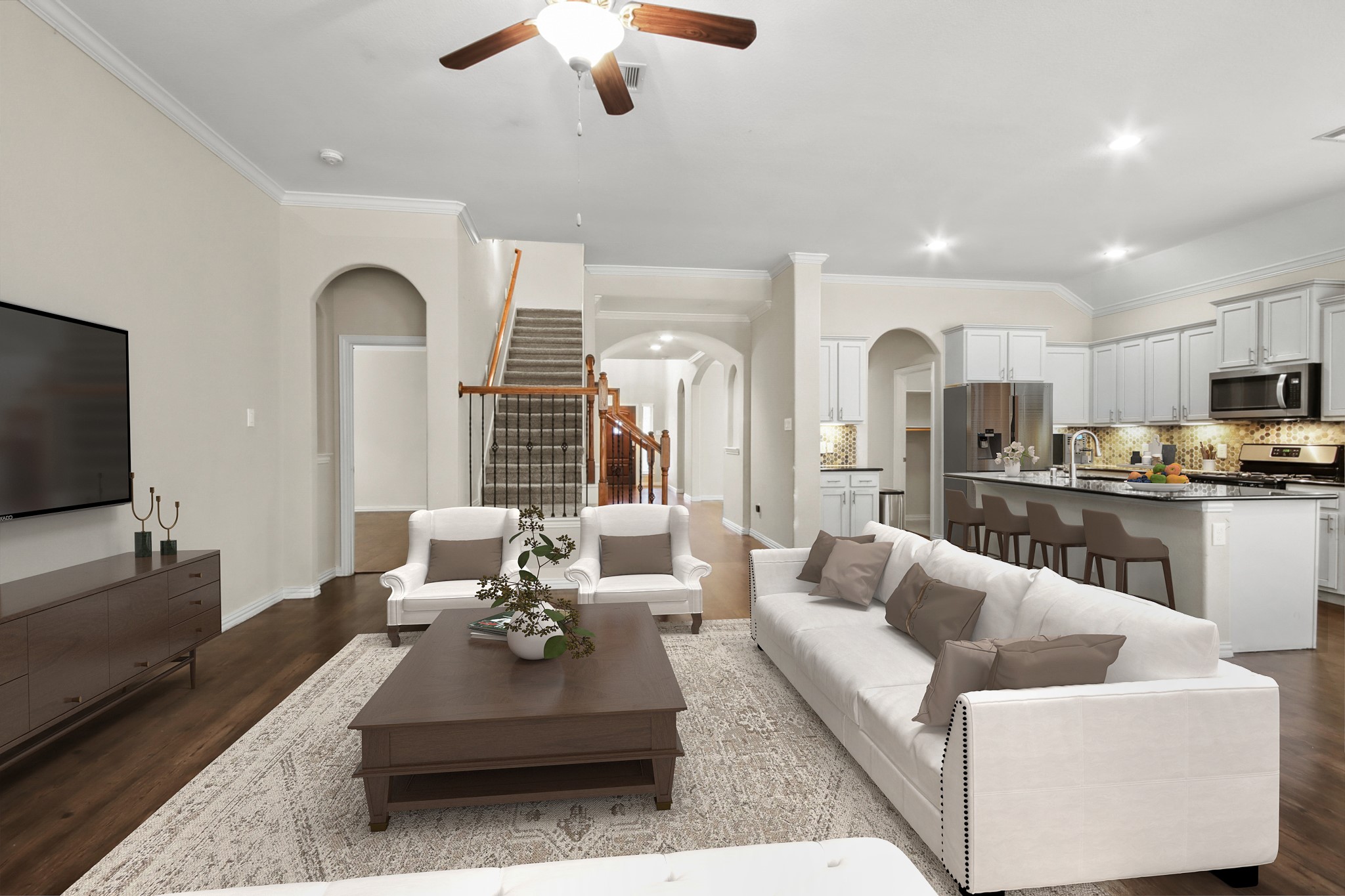 23122 Biddle Drive Porter, TX 77365 - Photo 23 of 26 Spacious living room with a cozy gas fireplace and an open floor plan.