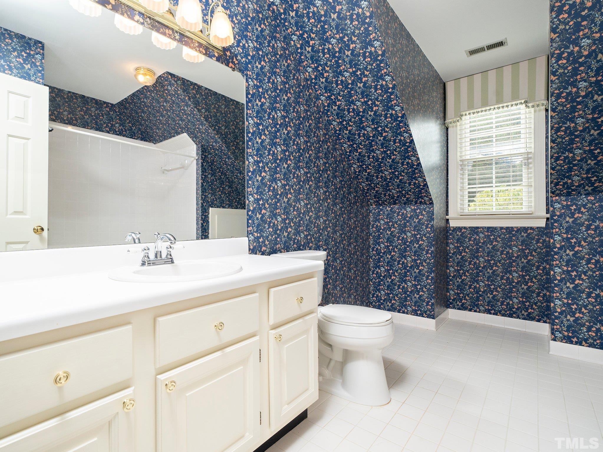 417 Weathergreen Drive Raleigh, NC 27615 - Photo 31 of 37 a bathroom with a sink a toilet and a mirror