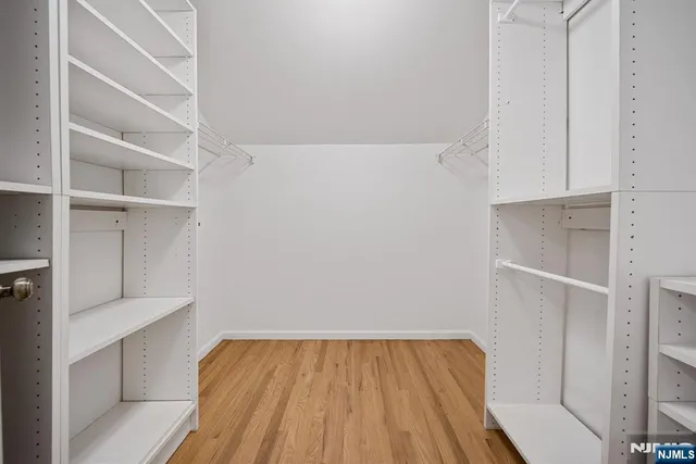 a view of walk in closet with empty racks