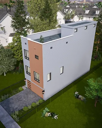 a view of a backyard with garden