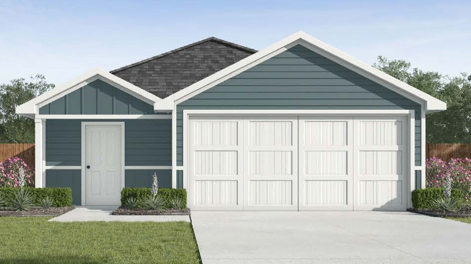 156 Wyatt Way Jarrell, TX 76537 - Photo 1 of 30 Contemporary home facade featuring dark blue horizontal siding and white trim accents