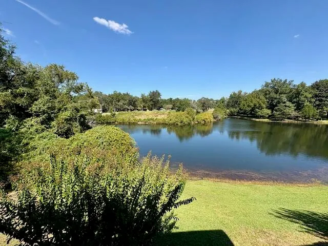 a view of a lake with houses in the back