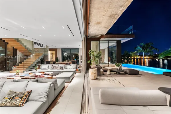 a outdoor space with patio furniture and garden view