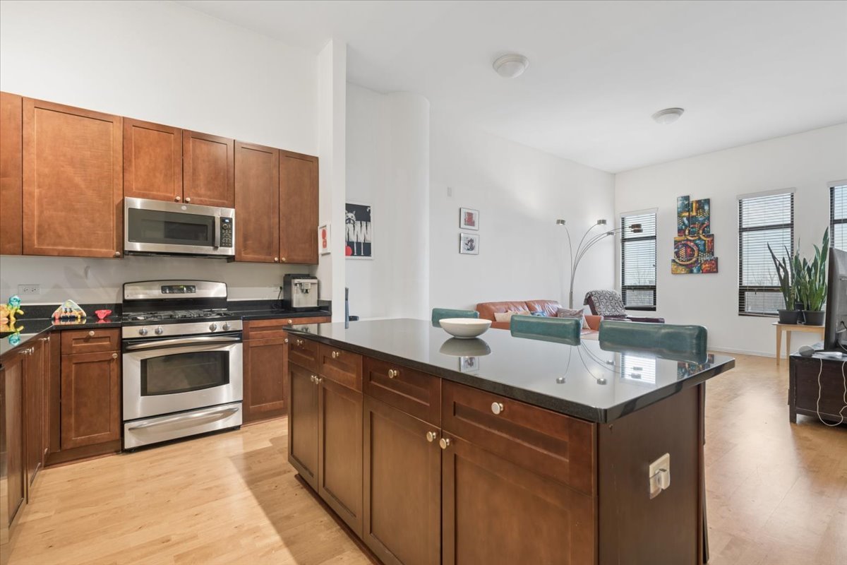1255 South State Street, Unit 502 Chicago, IL 60605 - Photo 4 of 13 a kitchen with stainless steel appliances granite countertop a sink stove and microwave