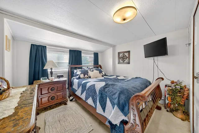 a bedroom with a bed and a television