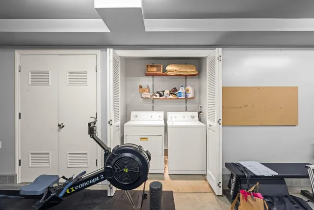 a storage room with washer and dryer
