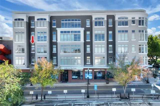 a front view of a building with street view