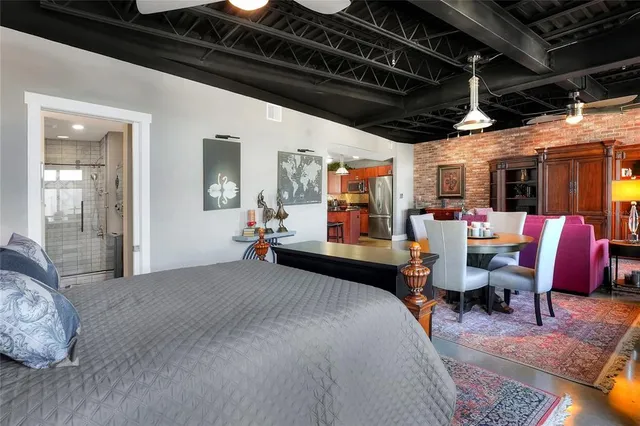 a bed room with furniture