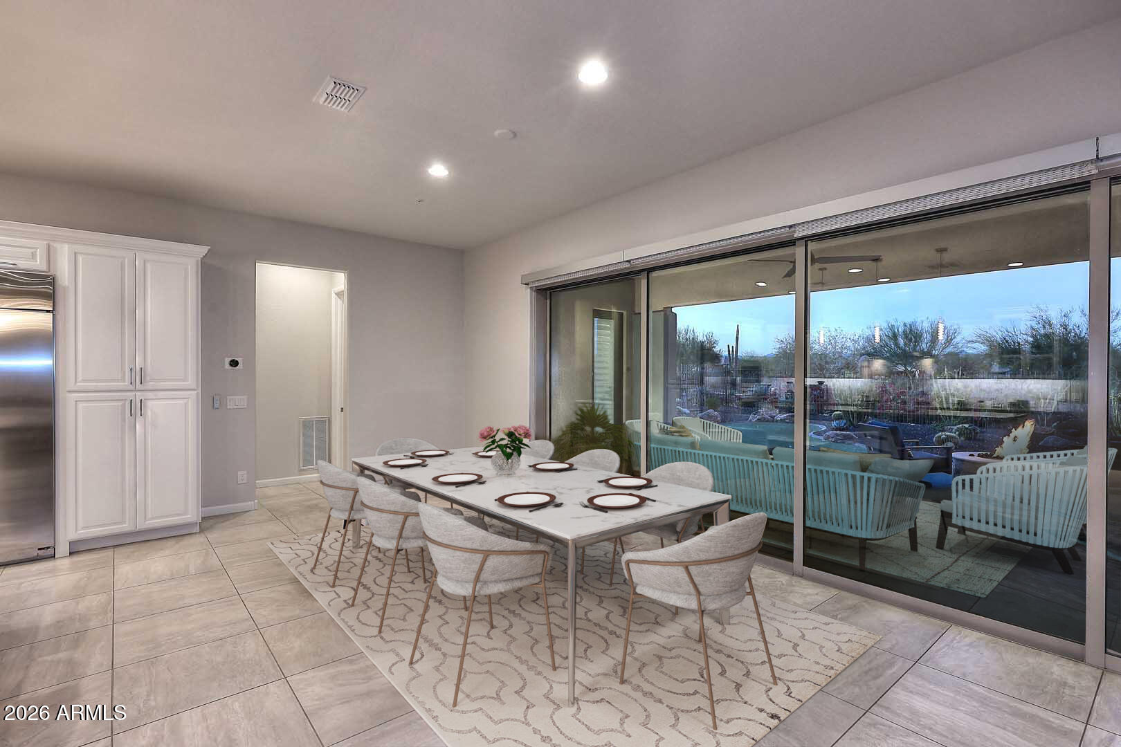 17916 East Cindercone Road Rio Verde, AZ 85263 - Photo 7 of 80 a dining room with furniture and a floor to ceiling window
