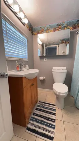 a bathroom with a sink a toilet and mirror