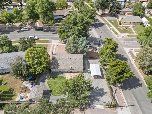 an aerial view of a house